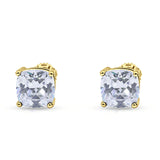 Solitaire Screw Back Stud Earring Excellent Cushion Cut Simulated Cubic Zirconia Solid 925 Sterling Silver