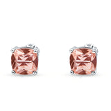 Solitaire Screw Back Stud Earring Excellent Cushion Cut Simulated Cubic Zirconia Solid 925 Sterling Silver