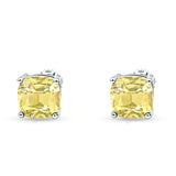 Solitaire Screw Back Stud Earring Excellent Cushion Cut Simulated Cubic Zirconia Solid 925 Sterling Silver