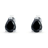 Art Deco Pear Shape Solitaire Push Back Stud Earring 8mmX6mm Excellent Simulated Cubic Zirconia Solid 925 Sterling Silver