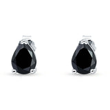 Art Deco Pear Shape Solitaire Push Back Stud Earring 7mmX5mm Excellent Simulated Cubic Zirconia Solid 925 Sterling Silver