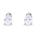 Art Deco Pear Shape Solitaire Push Back Stud Earring 8mmX6mm Excellent Simulated Cubic Zirconia Solid 925 Sterling Silver