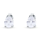 Art Deco Pear Shape Solitaire Push Back Stud Earring 7mmX5mm Excellent Simulated Cubic Zirconia Solid 925 Sterling Silver