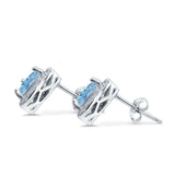 Stud Earrings Lab Created Opal Round Simulated CZ 925 Sterlig Silver(8mm)