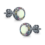 Multicolor Stud Earrings Created Opal Round Simulated CZ 925 Sterling Silver(9mm)