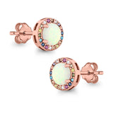 Multicolor Stud Earrings Created Opal Round Simulated CZ 925 Sterling Silver(9mm)