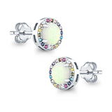 Multicolor Stud Earrings Created Opal Round Simulated CZ 925 Sterling Silver(9mm)