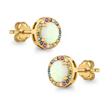 Multicolor Stud Earrings Created Opal Round Simulated CZ 925 Sterling Silver(9mm)