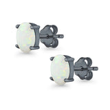 Created Opal Oval Stud Earrings Rhodium Plated 925 Sterling Silver (11mm)