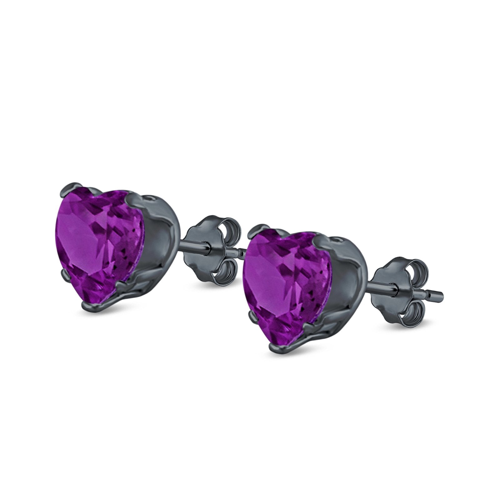 Heart Stud Earrings Simulated Lavender CZ 925 Sterling Silver (4mm