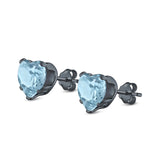 Heart Stud Earrings Simulated Cubic Zirconia 925 Sterling Silver (4mm-8mm)