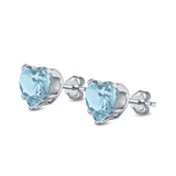 Heart Stud Earrings Simulated Cubic Zirconia 925 Sterling Silver (4mm-8mm)