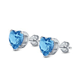 Heart Stud Earrings Simulated Cubic Zirconia 925 Sterling Silver (4mm-8mm)