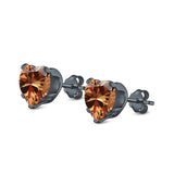 Heart Stud Earrings Simulated Cubic Zirconia 925 Sterling Silver (4mm-8mm)