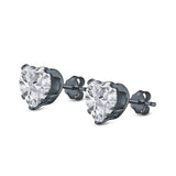 Heart Stud Earrings Simulated Cubic Zirconia 925 Sterling Silver (4mm-8mm)