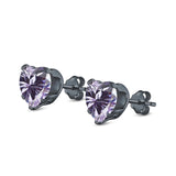 Heart Stud Earrings Simulated Cubic Zirconia 925 Sterling Silver (4mm-8mm)