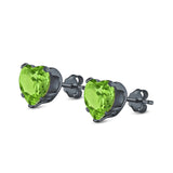 Heart Stud Earrings Simulated Cubic Zirconia 925 Sterling Silver (4mm-8mm)