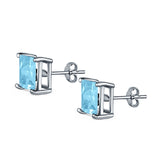 Halo Stud Earrings Princess Cut Simulated Cubic Zirconia 925 Sterling Silver (4mm-10mm)
