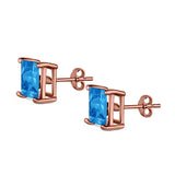 Halo Stud Earrings Princess Cut Simulated Cubic Zirconia 925 Sterling Silver (4mm-10mm)