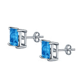 Halo Stud Earrings Princess Cut Simulated Cubic Zirconia 925 Sterling Silver (4mm-10mm)