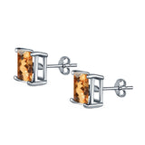 Halo Stud Earrings Princess Cut Simulated Cubic Zirconia 925 Sterling Silver (4mm-10mm)