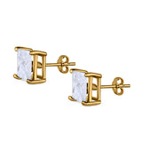 Halo Stud Earrings Princess Cut Simulated Cubic Zirconia 925 Sterling Silver (4mm-10mm)