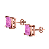 Halo Stud Earrings Princess Cut Simulated Cubic Zirconia 925 Sterling Silver (4mm-10mm)
