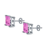 Halo Stud Earrings Princess Cut Simulated Cubic Zirconia 925 Sterling Silver (4mm-10mm)