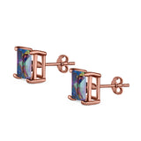 Halo Stud Earrings Princess Cut Simulated Cubic Zirconia 925 Sterling Silver (4mm-10mm)