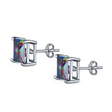 Halo Stud Earrings Princess Cut Simulated Cubic Zirconia 925 Sterling Silver (4mm-10mm)