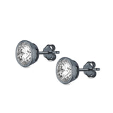 Bezel Stud Earrings Round Simulated Cubic Zirconia 925 Sterling Silver (4mm-9mm)