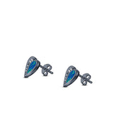 Heart Stud Earring Created Opal Solid 925 Sterling Silver (9mm)