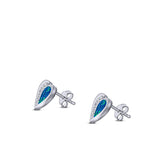 Heart Stud Earring Created Opal Solid 925 Sterling Silver (9mm)