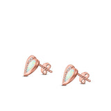 Heart Stud Earring Created Opal Solid 925 Sterling Silver (9mm)