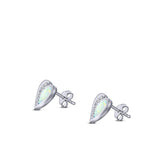 Heart Stud Earring Created Opal Solid 925 Sterling Silver (9mm)