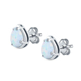 Solitaire Teardrop Pear Stud Earrings Created Opal 925 Sterling Silver