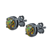 Claw Prong Solitaire Stud Earrings Round Created Opal 925 Sterling Silver (7mm)