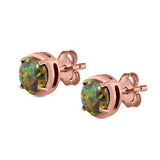 Claw Prong Solitaire Stud Earrings Round Created Opal 925 Sterling Silver (7mm)