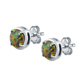 Claw Prong Solitaire Stud Earrings Round Created Opal 925 Sterling Silver (7mm)
