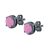 Claw Prong Solitaire Stud Earrings Round Created Opal 925 Sterling Silver (7mm)