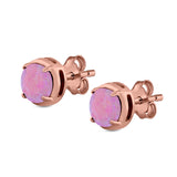 Claw Prong Solitaire Stud Earrings Round Created Opal 925 Sterling Silver (7mm)