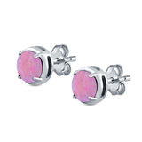 Claw Prong Solitaire Stud Earrings Round Created Opal 925 Sterling Silver (7mm)