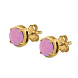 Claw Prong Solitaire Stud Earrings Round Created Opal 925 Sterling Silver (7mm)