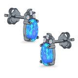 Oval Stud Earrings Created Opal Simulated CZ 925 Sterling Silver(12mm)