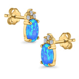 Oval Stud Earrings Created Opal Simulated CZ 925 Sterling Silver(12mm)