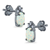Oval Stud Earrings Created Opal Simulated CZ 925 Sterling Silver(12mm)