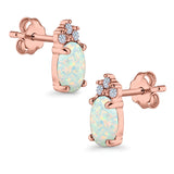 Oval Stud Earrings Created Opal Simulated CZ 925 Sterling Silver(12mm)