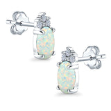 Oval Stud Earrings Created Opal Simulated CZ 925 Sterling Silver(12mm)