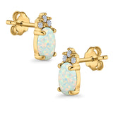 Oval Stud Earrings Created Opal Simulated CZ 925 Sterling Silver(12mm)