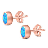 Oval Stud Earring Created Opal Solid 925 Sterling Silver (7mm)